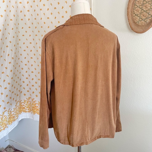 Vintage 90s Autumn Brown Faux Suede Blouse | Timbuktu Station Made in USA - Picture 6 of 8